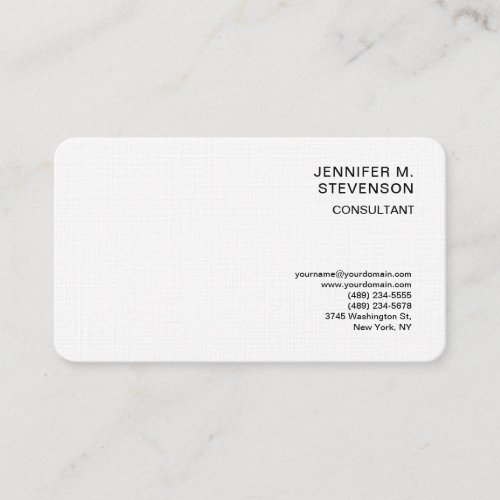 Plain Minimalist Simple White Clean Simple Linen Business Card