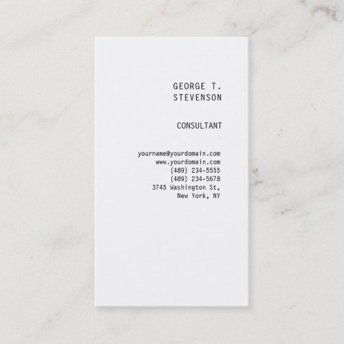 Plain Minimalist Simple White Vertical Clean Business Card