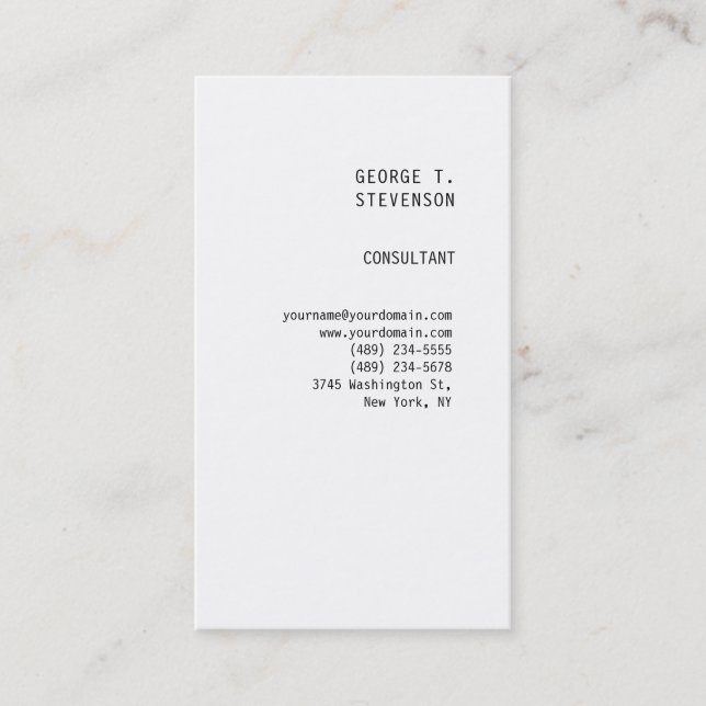 Plain Minimalist Simple White Vertical Clean Business Card (Front)