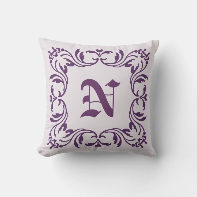 Plain Mint cream background and Damask Monogram Throw Pillow (Front)