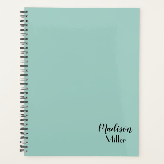 Plain Mint Green Personalized Planner (Front)
