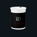 Plain Modern Black Red Monogrammed Initials Name Beverage Pitcher<br><div class="desc">Are you looking for a simple,  minimalist,  attractive design? This design that will grab people's attention right away,  but not too complicated,  is for you.</div>