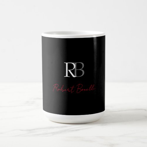 Plain Modern Black Red Monogrammed Initials Name Coffee Mug
