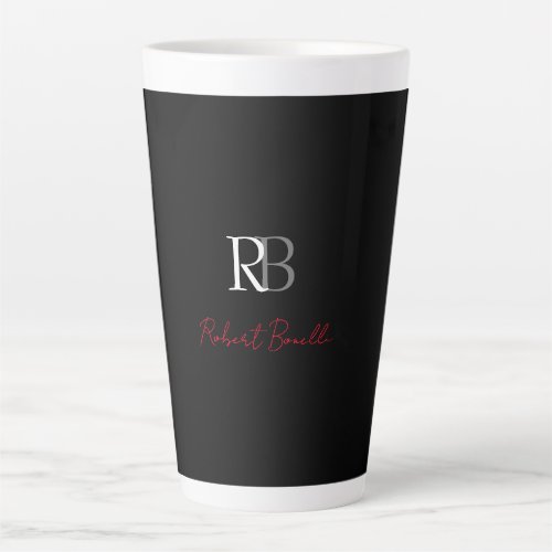 Plain Modern Black Red Monogrammed Initials Name Latte Mug