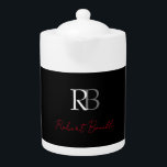 Plain Modern Black Red Monogrammed Initials Name Teapot<br><div class="desc">Are you looking for a simple,  minimalist,  attractive design? This design that will grab people's attention right away,  but not too complicated,  is for you.</div>