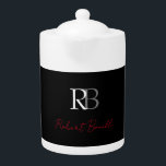 Plain Modern Black Red Monogrammed Initials Name Teapot<br><div class="desc">Are you looking for a simple,  minimalist,  attractive design? This design that will grab people's attention right away,  but not too complicated,  is for you.</div>