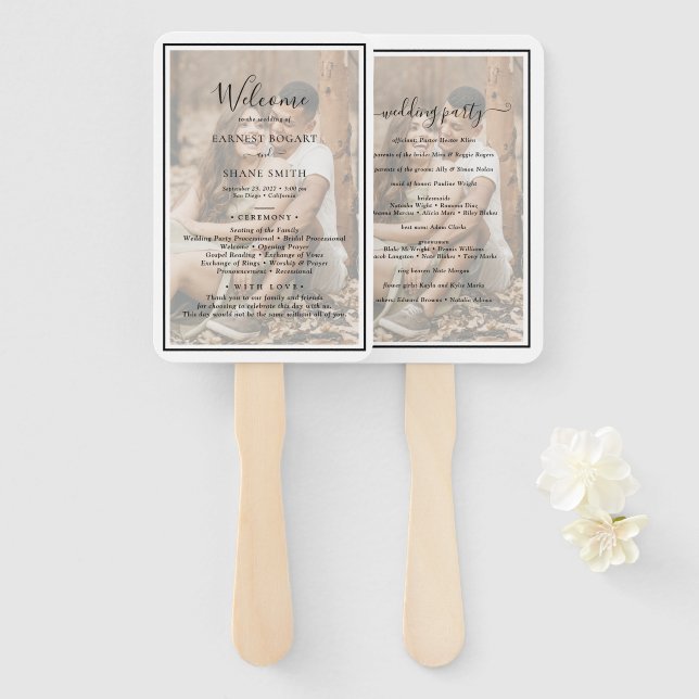 Plain Modern Elegant Frame Photo Wedding Program Hand Fan (Front and Back)