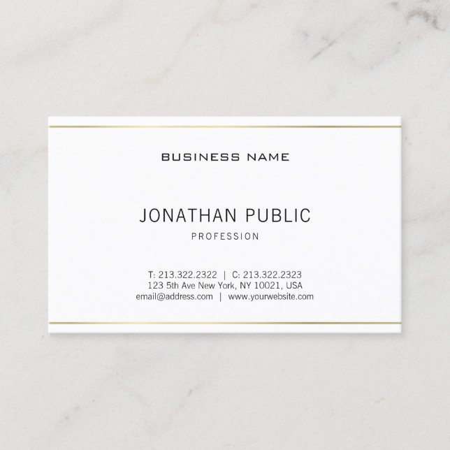 Plain Modern Elegant Gold Sleek Professional Luxe Business Card (Front)