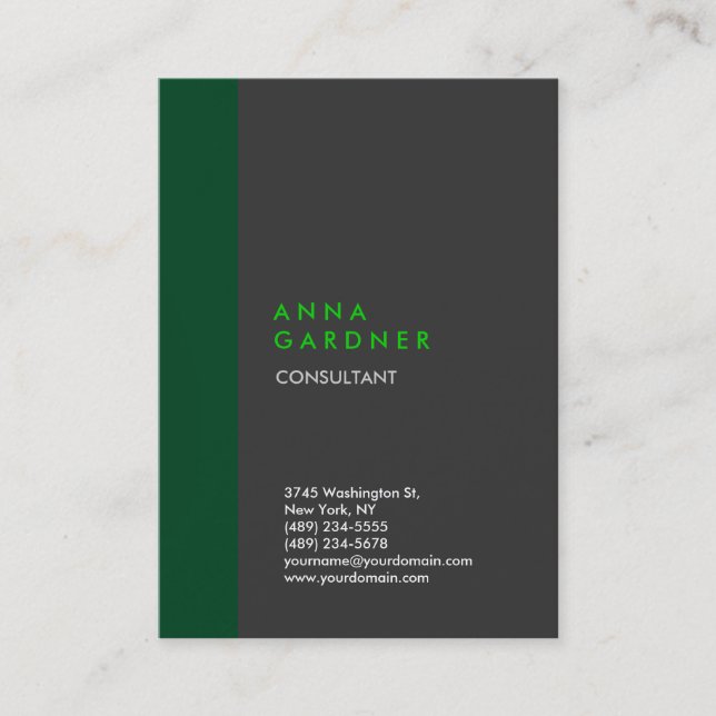 Plain Modern Elegant Grey Green Stripe Minimalist Business Card (Front)