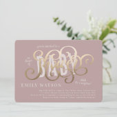 Plain Modern Gold White PINK Text Baby Shower Invitation (Standing Front)