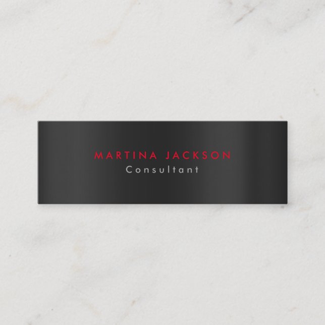 Plain Modern Gray Black Red Minimalist Original Mini Business Card (Front)