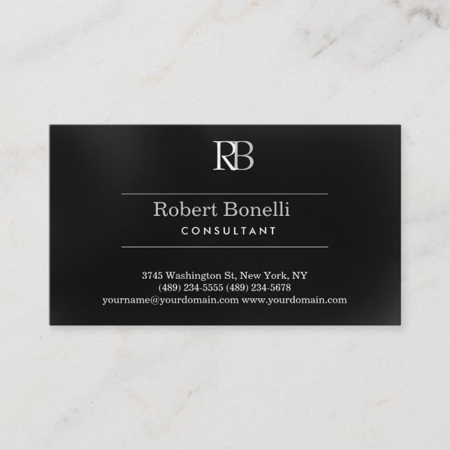 Plain Modern Grey Monogram Business Card (Front)