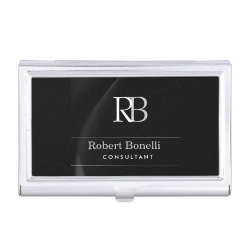 Plain Modern Grey Monogram Initials Name  Business Card Case