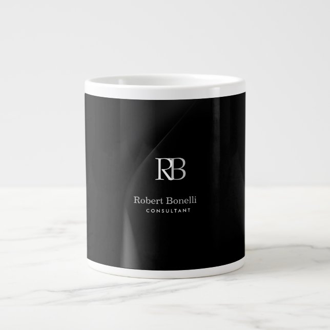 Plain Modern Grey Monogram Initials Name  Giant Coffee Mug (Front)