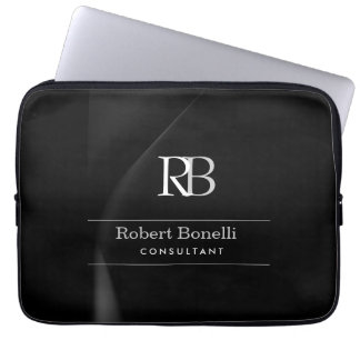 Plain Modern Grey Monogram Initials Name Laptop Sleeve