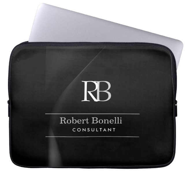 Plain Modern Grey Monogram Initials Name  Laptop Sleeve (Front)