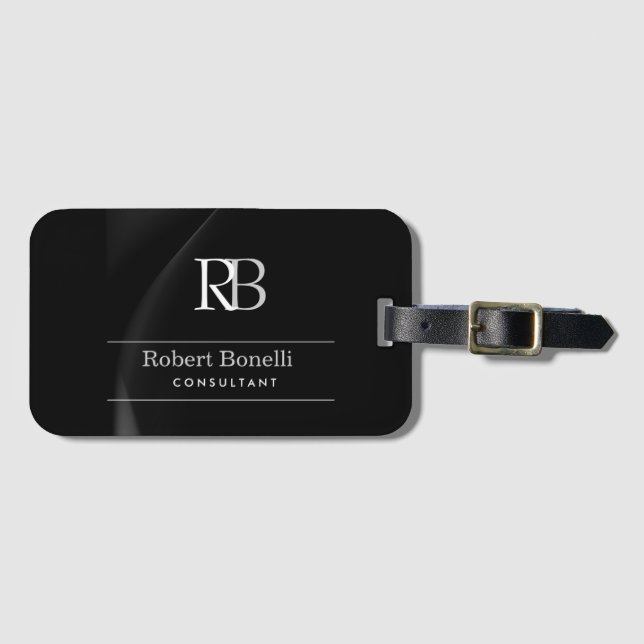 Plain Modern Grey Monogram Initials Name  Luggage Tag (Front Horizontal)
