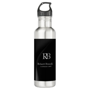 Plain Modern Grey Monogram Initials Name Stainless Steel Water Bottle