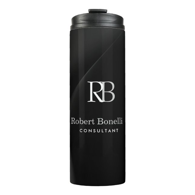 Plain Modern Grey Monogram Initials Name  Thermal Tumbler (Front)