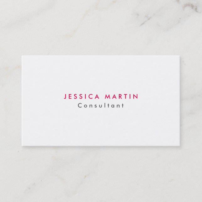Plain Modern Minimalist Feminine Gray White Pink Business Card (Front)