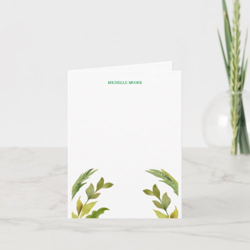 Plain Modern Minimalist Name Floral Greenery Note Card