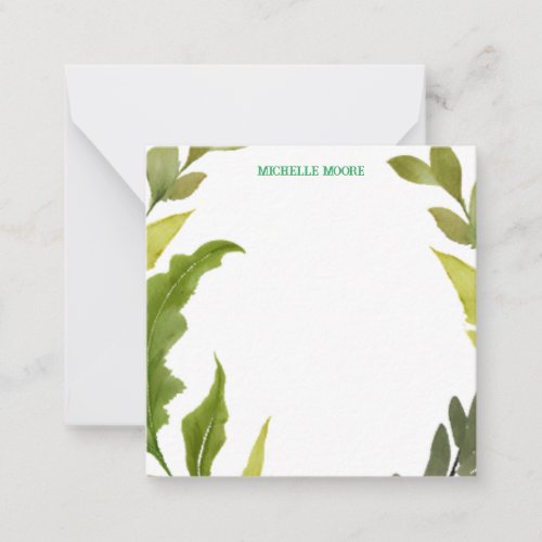 Plain Modern Minimalist Name Floral Greenery Note Card