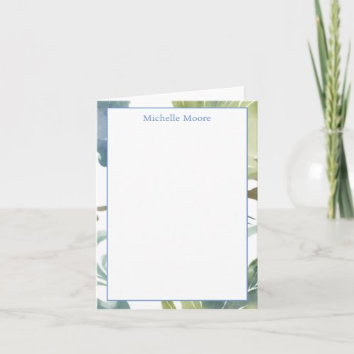 Plain Modern Minimalist Name Floral Note Card