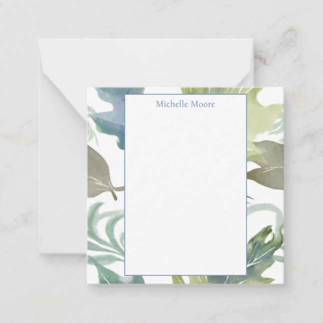 Plain Modern Minimalist Name Floral Note Card (Front)