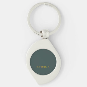 Plain Modern Minimalist Own Name Dusty Green Keychain