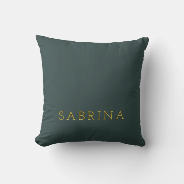 Plain Modern Minimalist Own Name Dusty Green Throw Pillow (Front)