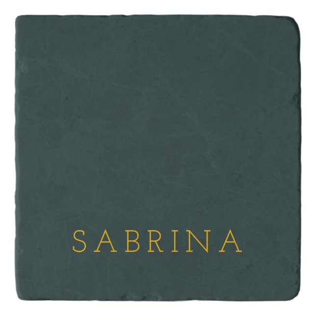 Plain Modern Minimalist Own Name Dusty Green Trivet (Front)