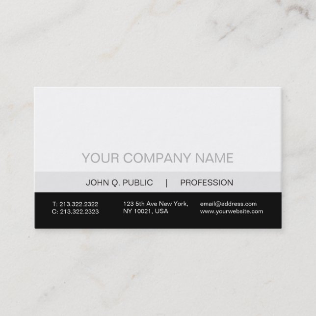 Plain Modern Professional Black White Grey Matte Business Card (Front)
