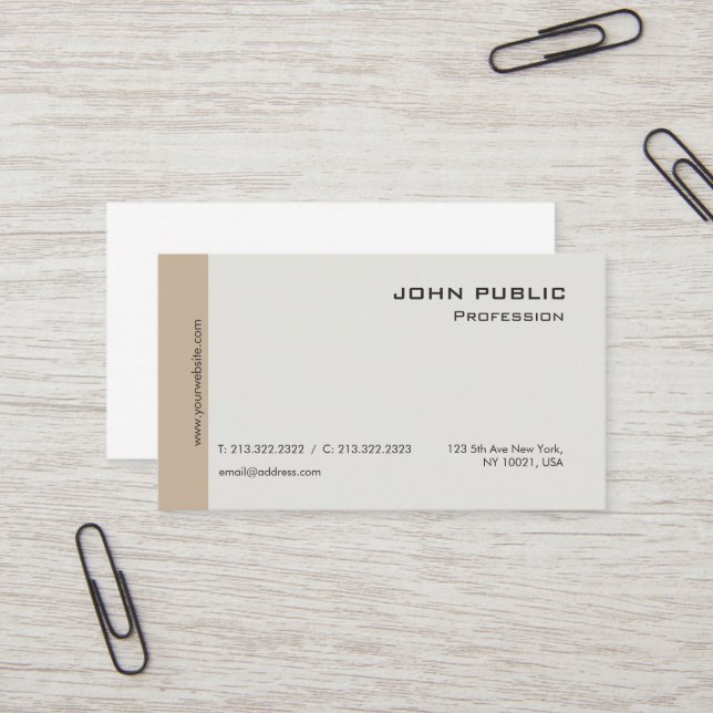 Plain Modern Professional Elegant Beige and Brown Business Card (Front/Back In Situ)