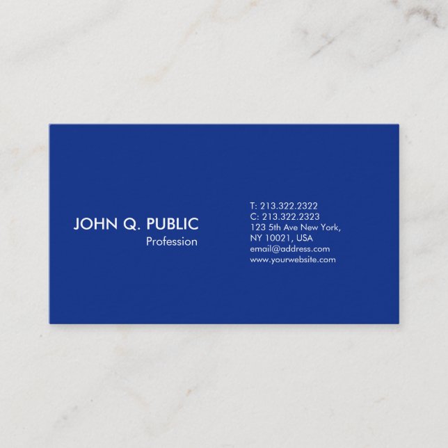 Plain Modern Professional Elegant Blue Design Business Card (Front)