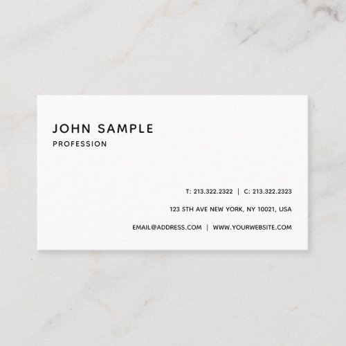 Plain Modern Professional Elegant White Simple Business Card