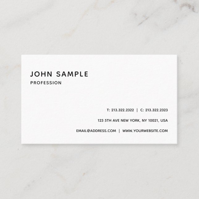 Plain Modern Professional Elegant White Simple Business Card (Front)