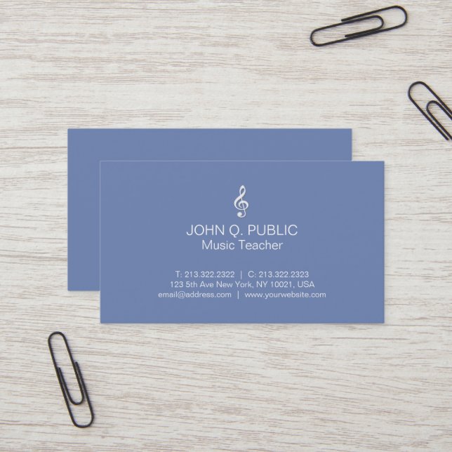 Plain Modern Professional Music Teacher Business Card (Front/Back In Situ)