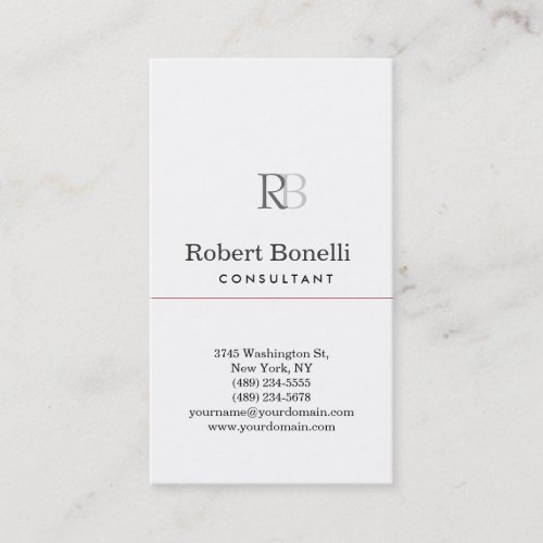 Plain Modern White Grey Monogram Business Card