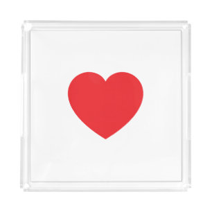 Plain Modern White Red Love Heart Graphic Acrylic Tray