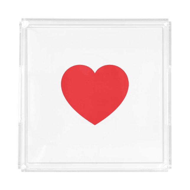 Plain Modern White Red Love Heart Graphic Acrylic Tray (Front)