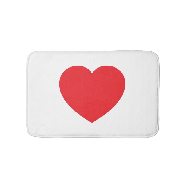 Plain Modern White Red Love Heart Graphic Bath Mat (Front)