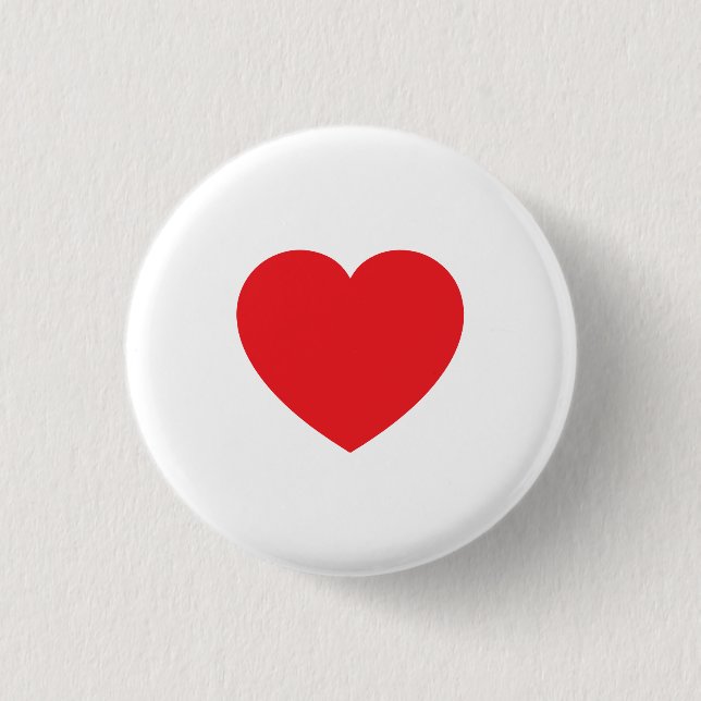 Plain Modern White Red Love Heart Graphic Button (Front)