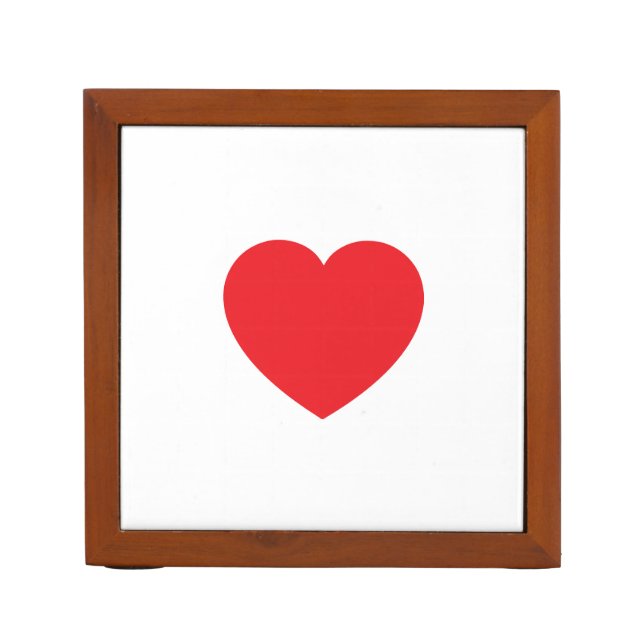 Plain Modern White Red Love Heart Graphic Desk Organizer (Front)