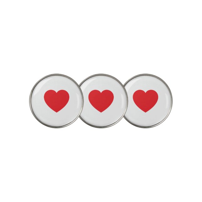 Plain Modern White Red Love Heart Graphic Golf Ball Marker (3 Up)