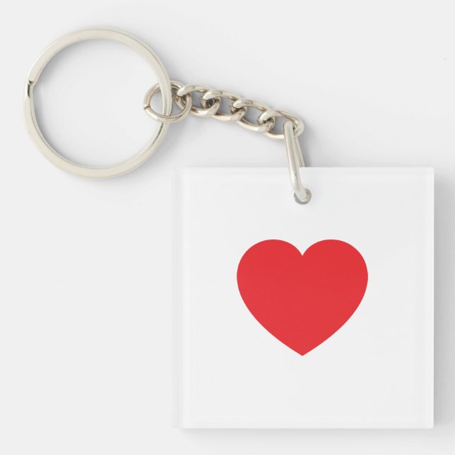 Plain Modern White Red Love Heart Graphic Keychain (Front)