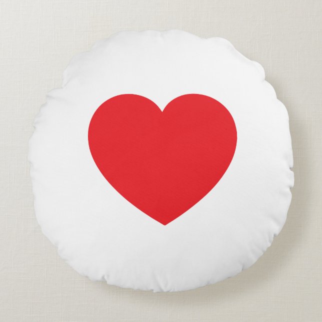 Plain Modern White Red Love Heart Graphic Round Pillow (Front)