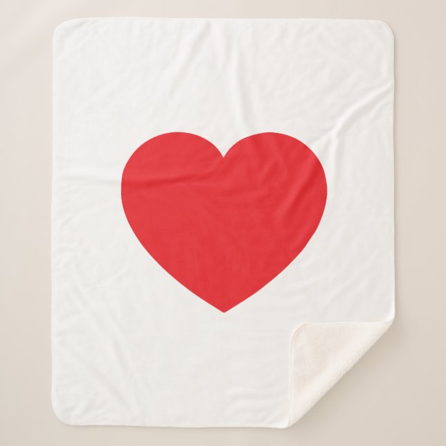 Plain Modern White Red Love Heart Graphic Sherpa Blanket (Front)