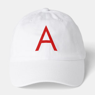 Plain Modern White Red Monogram Initial Letter Hat