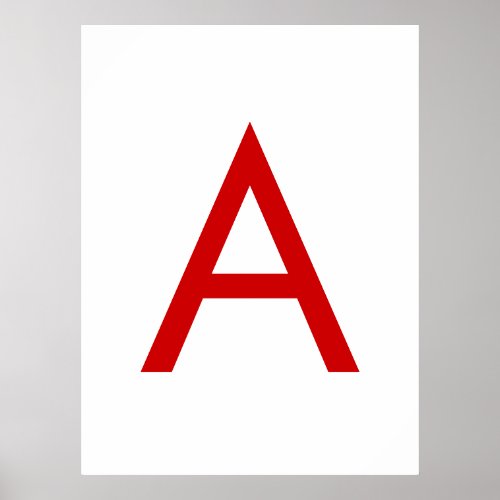 Plain Modern White Red Monogram Initial Letter Poster