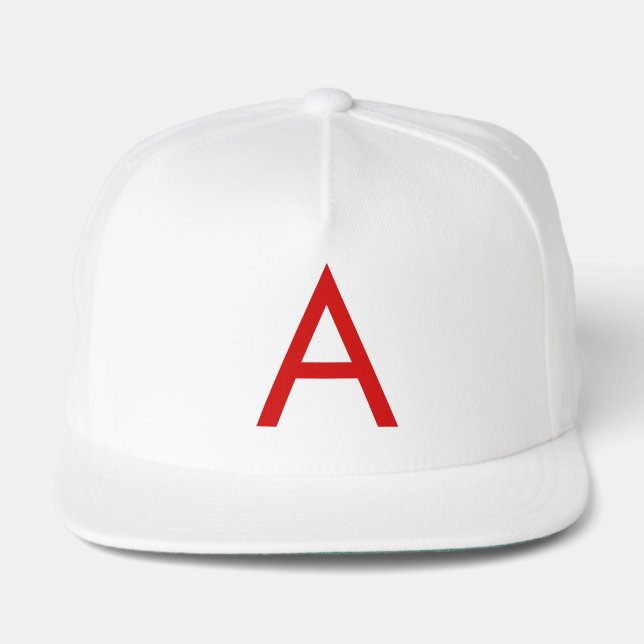 Plain Modern White Red Monogram Initial Letter Snap Back Hat (Front)